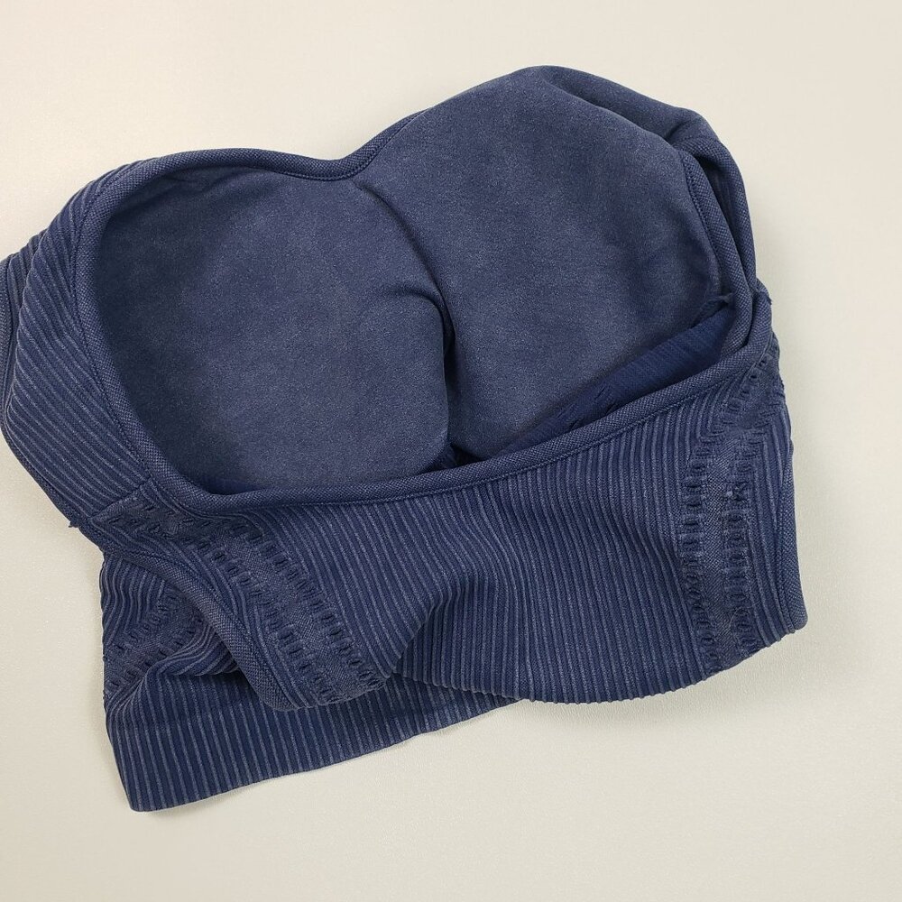 Spiritual Gangster Seamless Ribbed V-Neck Crop Bralette Womens M/L Deep Sea Blue - Picture 12 of 16